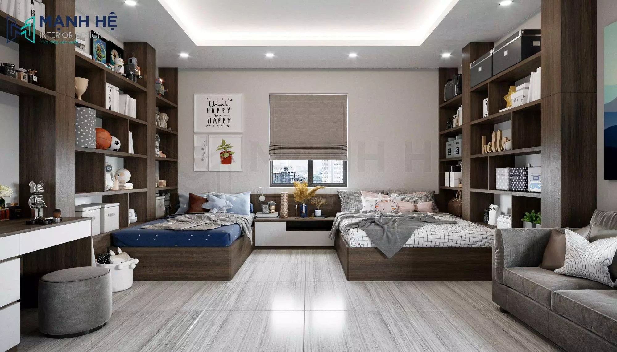 Thiết kế nội thất phòng ngủ 30m2 đẹp hiện đại với chất liệu gỗ công nghiệp