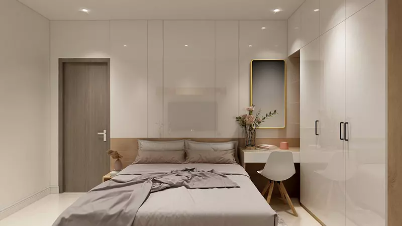 Cách đặt đầu giường cạnh cửa ra vào phù hợp với những căn phòng có diện tích hạn chế