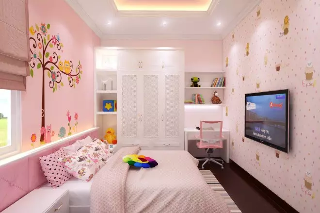 Giường ngủ tone màu hồng hiện đại