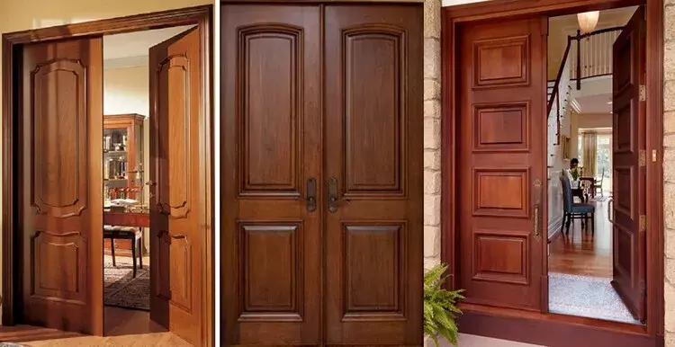 Những thiết kế cửa chính 2 cánh từ gỗ lim đơn giản nhưng không kém phần tinh tế, sang trọng cho căn hộ