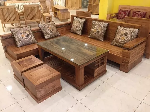 Bộ bàn ghế góc phòng gỗ Hương