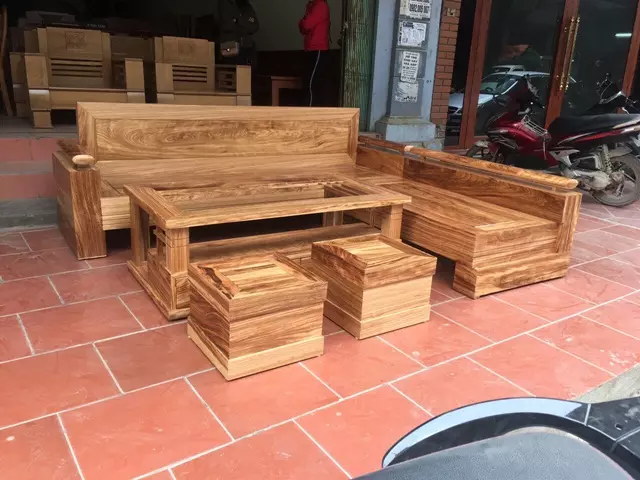 Mẫu bàn ghế gỗ hương chữ L tối giản