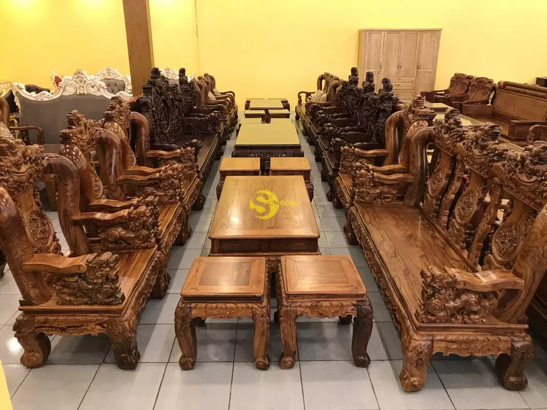 Bộ bàn ghế gỗ cẩm lai xịn 10 món tay 14 BBG442