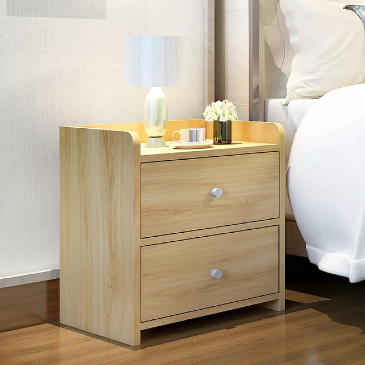 Bedside cabinet white simple modern storage cabinet with lock ...