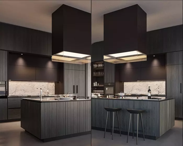 Tủ bếp màu xám đậm tôn thêm vẻ sang trọng cho mọi không gian bếp