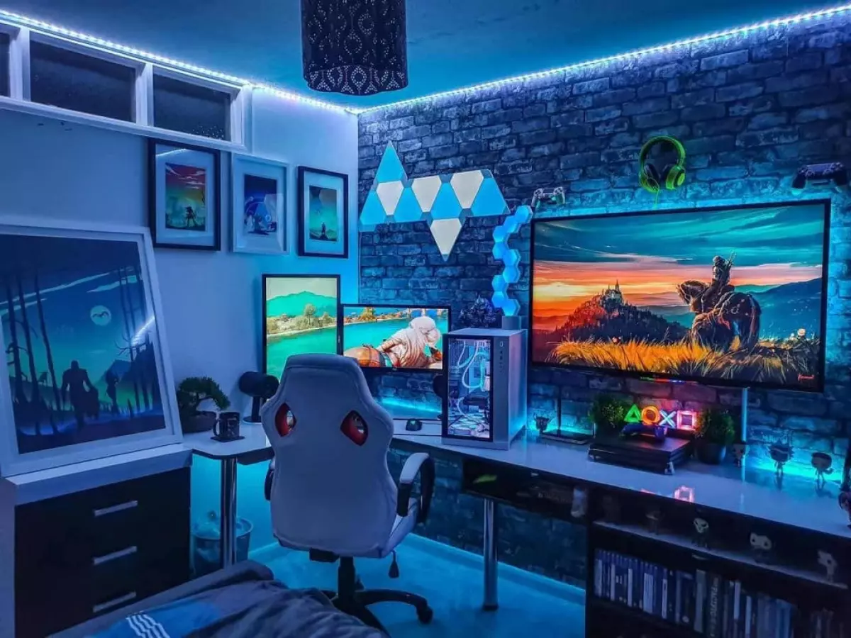 Decor phòng ngủ gaming màu xanh neon đẹp ấn tượng