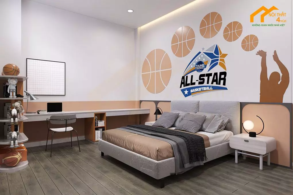 Phòng ngủ bé trai fan bóng rổ